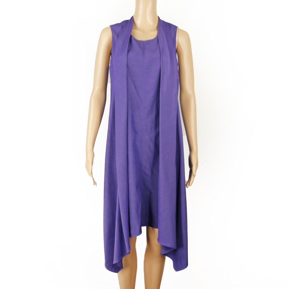 Marni Purple Assymetrical Drape Detail Silk Blend Sleeveless Midi Dress
